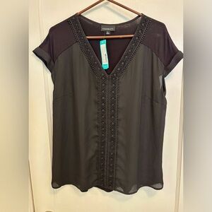 Fortune & Ivy Chic Black Blouse with Embellished Trim from StitchFix